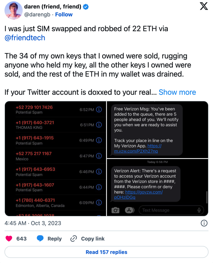 Friend.Tech SIM Takas Saldırısı
