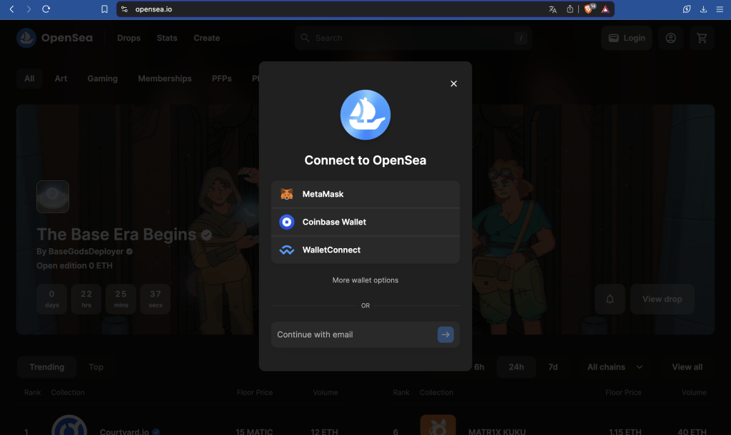 opensea.io Cüzdan Bağlama Seçenekleri
