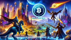 Dall·e 2024 10 23 12.51.39 A Dynamic Scene Inspired By Gala Games Blockchain Based Video Games Featuring Futuristic Landscapes With Elements Of Fantasy And Adventure. In The B