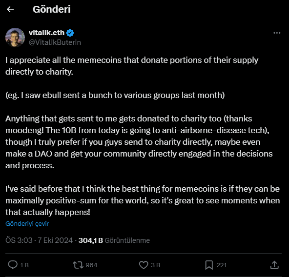 Vitalik'in Gönderisi Memecoin'i 20 Kat Arttırdı!