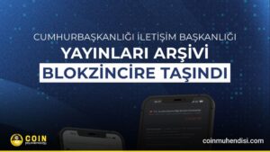 Cumhurbaşkanlığı İletişim Başkanlığı’nın Ethereum blokzinciri ve IPFS teknolojisi ile dijital yayın arşivini güvence altına almasını temsil eden blockchain temalı görsel
