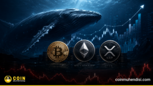 Bitcoin, Ethereum ve XRP balinalarının birikimini gösteren kripto para görseli